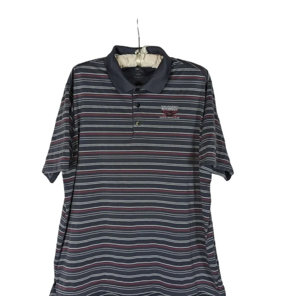 Adidas Sz L Gray Striped Climacool Ron Jaworski Riverwinds Golf Tennis Polo